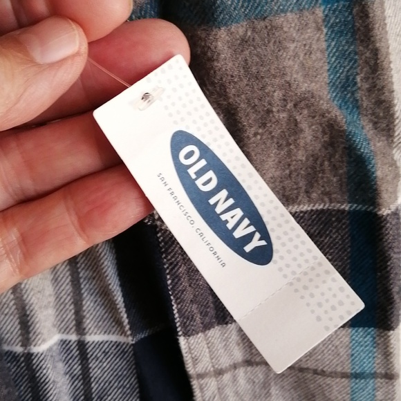 NWT Old navy plaid flannel shirt M Long sleeve cotton Blue gray white mens women - Picture 7 of 10